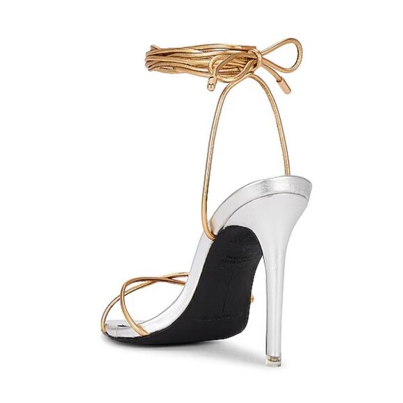 BLACK SUEDE STUDIO Talia Heels shoes Sandals Silver Gold ankle tie Revolve 8.5 - Picture 3 of 15